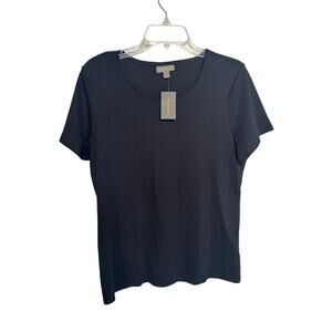 Style & Co Womens Scoop Neck Fitted Cotton T Shirt Black Size Medium NEW